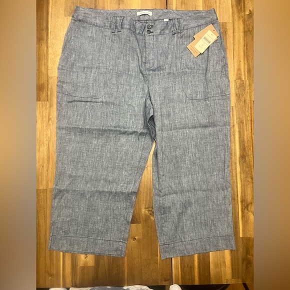 Coldwater Creek Wide Leg Cropped Button Zipper Mid Blue Linen Blend Pants Sz 20 - Picture 1 of 12